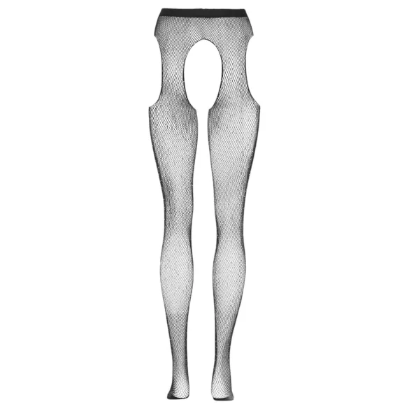 Cottelli Legwear - otwarte, błyszczące, czarne pończochy (S-L)