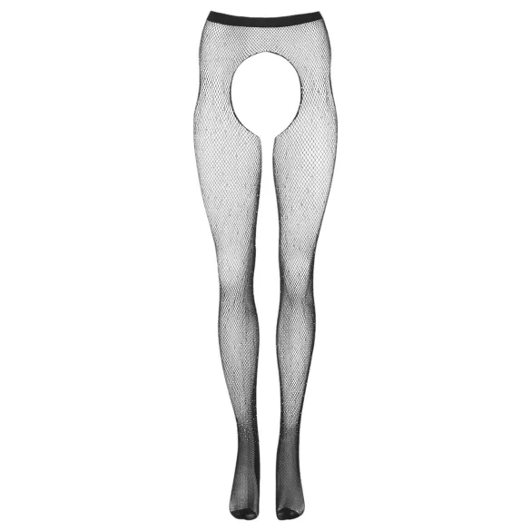 Cottelli Legwear - otwarte, błyszczące, czarne pończochy (S-L)
