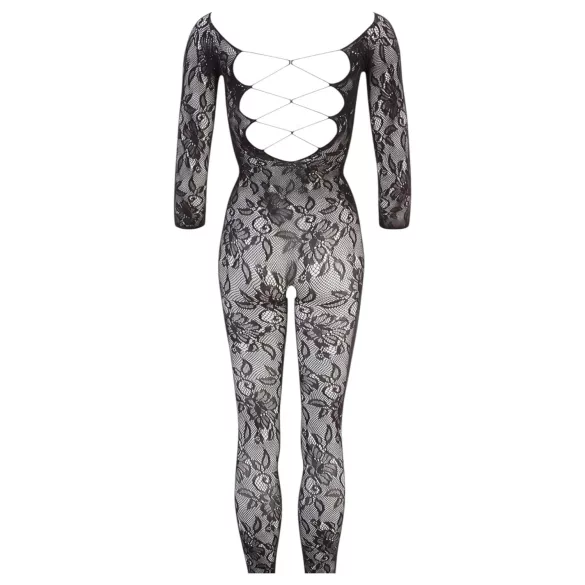 NO:XQSE - bodystocking erotyczny z motywem kwiatowym - czarny S-L