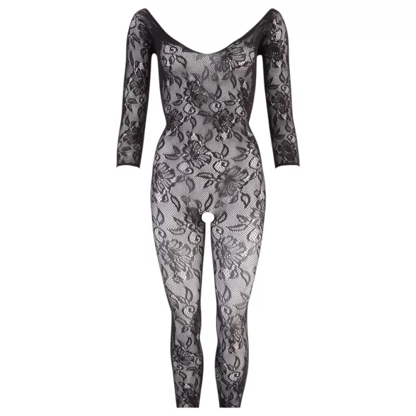NO:XQSE - bodystocking erotyczny z motywem kwiatowym - czarny S-L