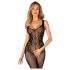 Obsessive - bodystocking siateczkowy z otwartym krokiem - czarny - S-L