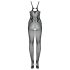 Obsessive - bodystocking siateczkowy z otwartym krokiem - czarny - S-L