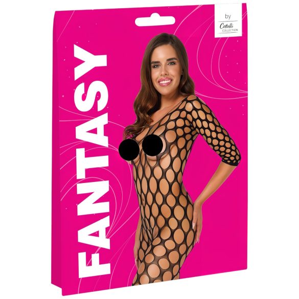Cottelli - bodystocking siateczkowy - czarny - S-L