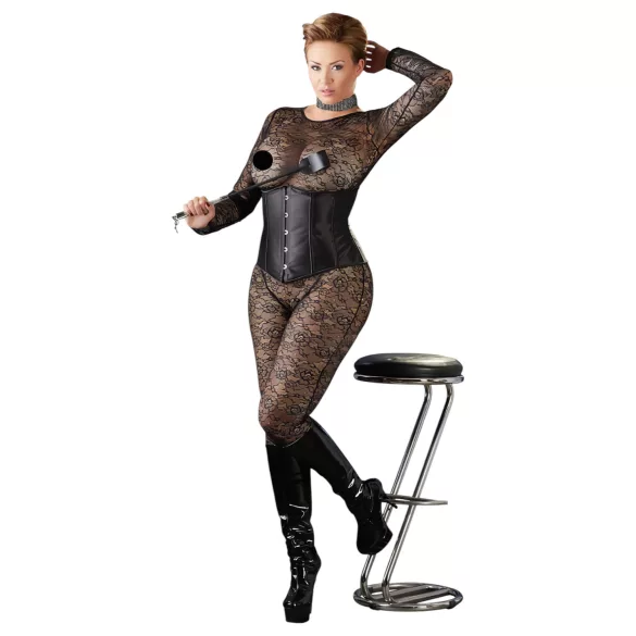Cottelli Plus Size - gorset satynowy - czarny