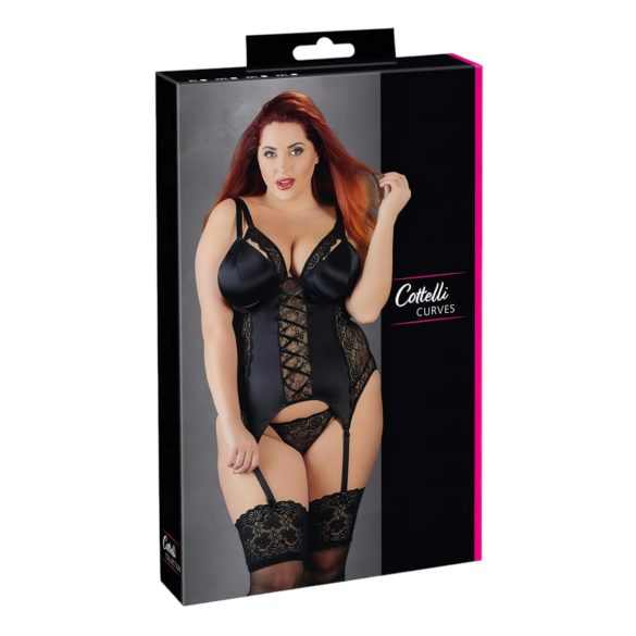Cottelli Plus Size - regulowany top z pasami do pończoch (czarny)