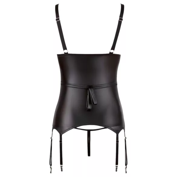 Cottelli Bondage - błyszcząca bluzka z kajdankami, unosi biust (czarna) - XL