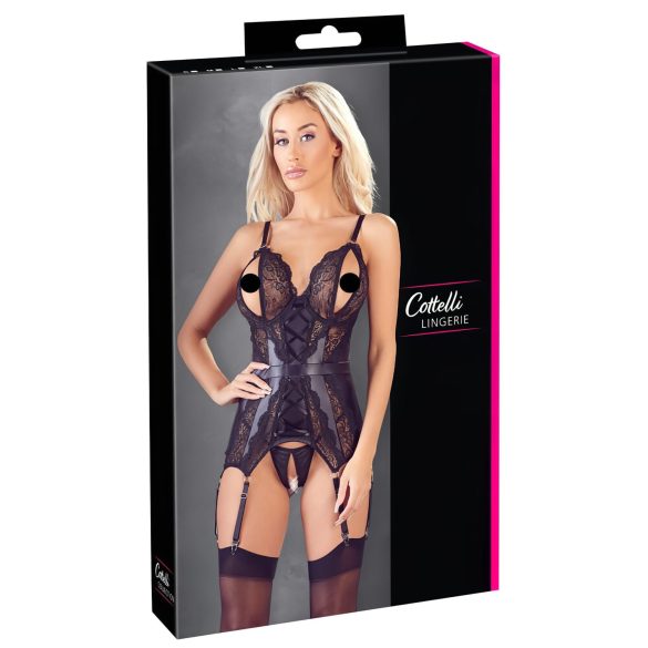 Cottelli - koronkowy otwarty top i stringi (czarne) - XL