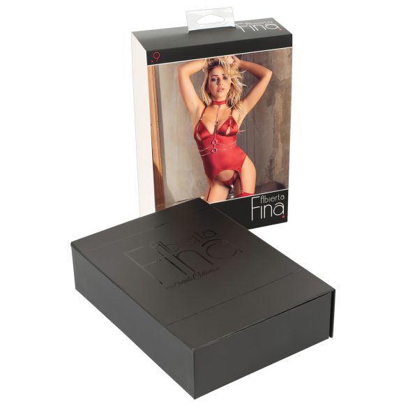 Abierta Fina - błyszczący top z łańcuszkiem i stringi (czerwony)