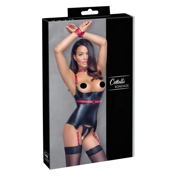 Cottelli Bondage - Lśniący top z obrożą, podkreślający biust (czarny)