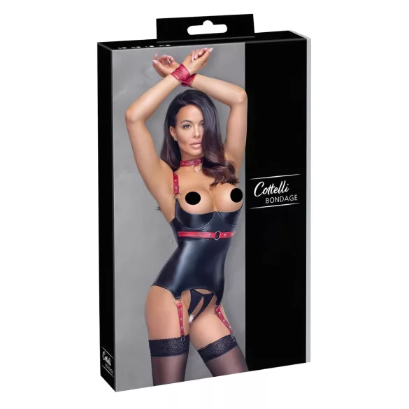 Cottelli Bondage - błyszczący biustonosz z obrożą - czarny - XL