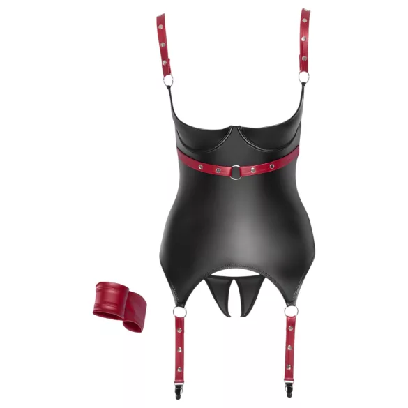 Cottelli Bondage - błyszczący biustonosz z obrożą - czarny - XL