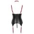 Cottelli Bondage - Lśniący top z obrożą, podkreślający biust (czarny) - XL