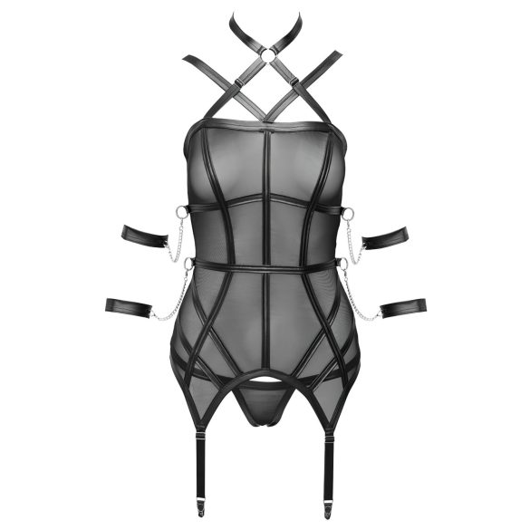 Cottelli Bondage - gorset, kajdanki i stringi (czarne)