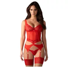   Obsessive Cupide Desir - komplet bielizny z prześwitującej koronki - czerwony - L/XL