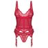 Obsessive Cupide Desir – przezroczysty koronkowy zestaw top (czerwony) - L/XL