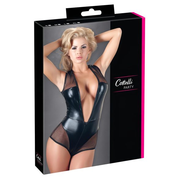 Cottelli - błyszczące czarne body siatkowe