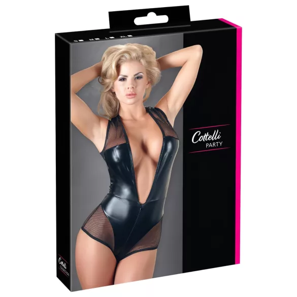 Cottelli - body z błyszczącej siateczki - czarne