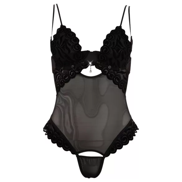 Cottelli - body damskie - aksamitne, regulowane - czarne