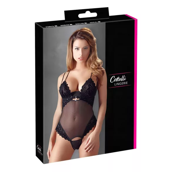 Cottelli - body damskie - aksamitne, regulowane - czarne - 80C/M