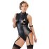 Cottelli Bondage - lśniący body bez rękawów z kajdankami (czarny) - XL