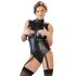 Cottelli Bondage - lśniący body bez rękawów z kajdankami (czarny) - XL