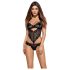 Obsessive Alluria - koronkowe body z kwiatowym motywem (czarne) - L/XL