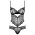 Obsessive Alluria - koronkowe body z kwiatowym motywem (czarne) - L/XL