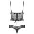 Obsessive Alluria - koronkowe body z kwiatowym motywem (czarne) - L/XL