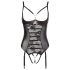 Abierta Fina - iskrzące koronkowe body z paskami (czarne) - 80C/M
