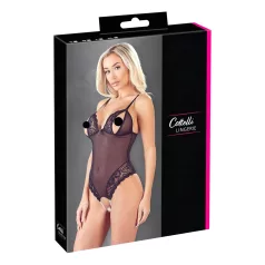 Cottelli - body otwarte z koronką i perełkami - czarne - M