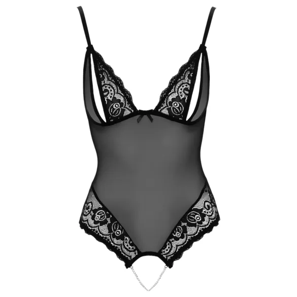 Cottelli - body otwarte z koronką i perełkami - czarne - L