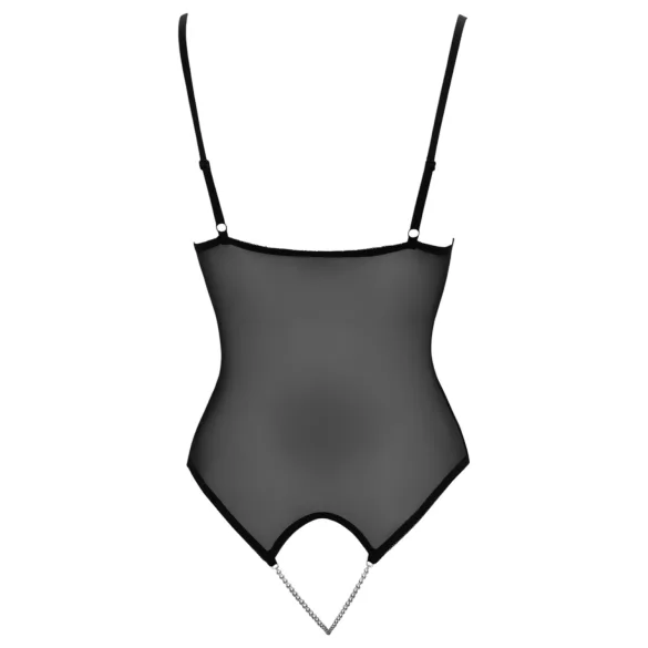 Cottelli - body otwarte z koronką i perełkami - czarne - L