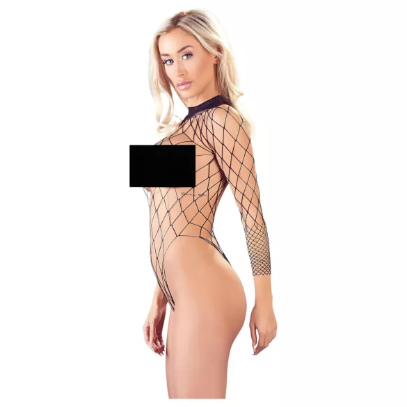 NO:XQSE - body damskie z długim rękawem - czarne siateczkowe (S-L)