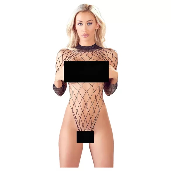 NO:XQSE - body damskie z długim rękawem - czarne siateczkowe (S-L)