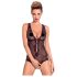 Obsessive Fiorenta - koronkowe body z perłami i otwartym krojem (czarne) - L/XL