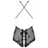 Obsessive Fiorenta - koronkowe body z perłami i otwartym krojem (czarne) - L/XL