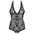 Obsessive Fiorenta - koronkowe body z perłami i otwartym krojem (czarne) - L/XL