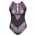 Cottelli Plus Size - body z kwiatowym wzorem - czarno-fioletowy