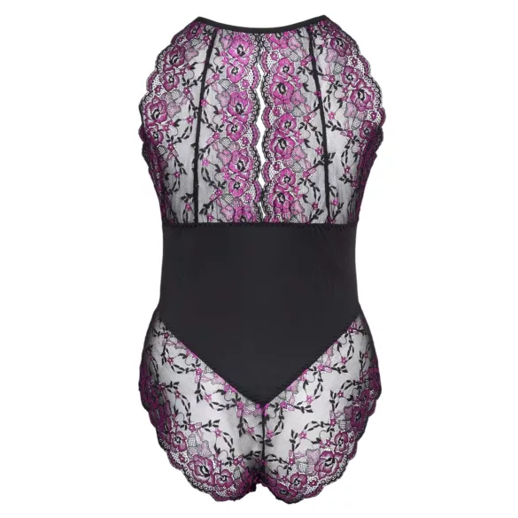 Cottelli Plus Size - body z kwiatowym wzorem - czarno-fioletowy