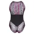 Cottelli Plus Size - body z kwiatowym wzorem - czarno-fioletowy