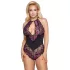 Cottelli Plus Size - body z kwiatowym wzorem - czarno-fioletowy - 2XL