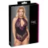 Cottelli Plus Size - body z kwiatowym wzorem - czarno-fioletowy - 3XL