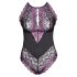 Cottelli Plus Size - kwiatowe body (czarno-fioletowe) - 4XL