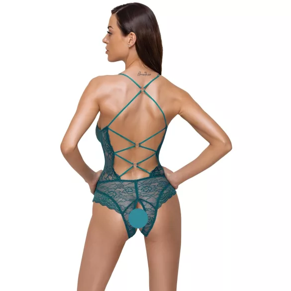 Cottelli - body otwarte - koronka, sznurowanie - zielony