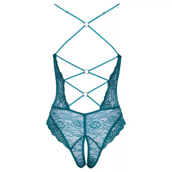 Cottelli - body otwarte - koronka, sznurowanie - zielony