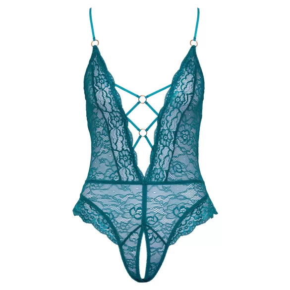 Cottelli - body otwarte - koronka, sznurowanie - zielony - M