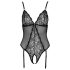 Cottelli - koronkowe body z podwiązkami, otwarte (czarne) - M