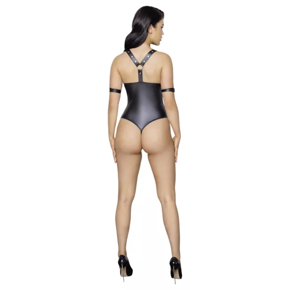 Cottelli Bondage - body erotyczne otwarte z pierścieniem - błyszczące czarne - M