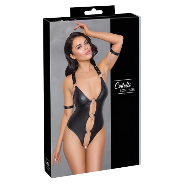 Cottelli Bondage - połyskujące gorsety z pierścieniem (czarne) - XL