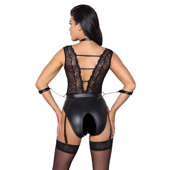 Cottelli Bondage - body koronkowe z kołnierzem - czarne